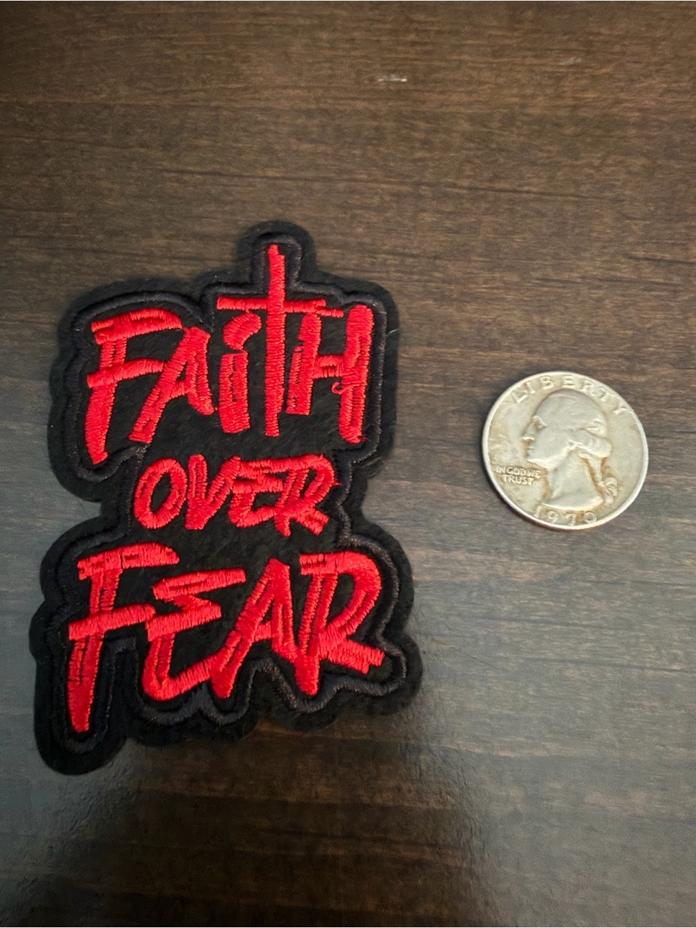 Faith Over Fear Embroidered Patch - Red on Black
